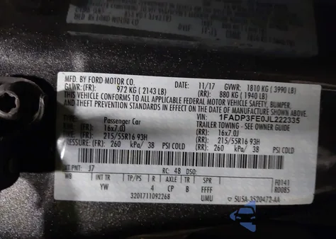 2018 Ford Focus Se from USA, damaged, VIN 1FADP3FE0JL222335